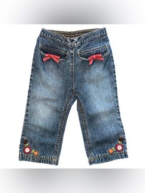 VTG Gymboree Jeans Y2K Girls 18-24 Mo Embroidered Flowers Corduroy Bow Boho 2006